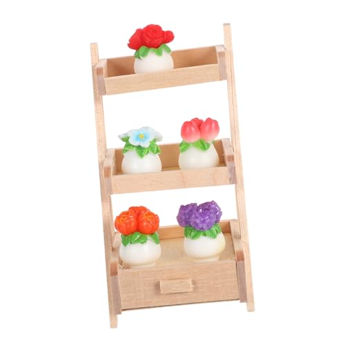 WOONEKY Miniatur Blumendeko mit Mini Blumentöpfen und Holzständer Platzsparende Winzige Pflanzen für Puppenhaus Stilvolle Kleine Grüne Deko für Schreibtisch und Fensterbrett WOONEKY Miniatur Blumendeko mit Mini Blumentöpfen und Holzständer Platzsparende Winzige Pflanzen für Puppenhaus Stilvolle Kleine Grüne Deko für Schreibtisch und Fensterbrett von WOONEKY