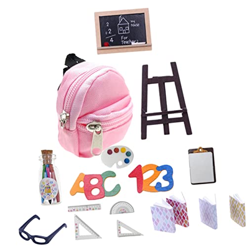 WOONEKY 1 Set Miniatur Schulbedarf Für Puppen Mini Rucksack Mit Mini Tafel Und Miniatur Schreibwaren Für Puppenhaus Und Rollenspiele Kreatives Spielset Für von WOONEKY