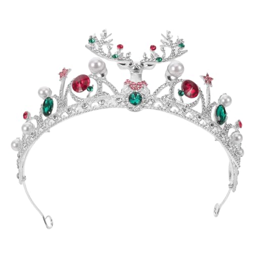 WOONEKY Rhinestone und Perlen Weihnachtskrone Silber Rundes Tiara Haarreif mit Rentiermotiv Funkelndes Xmas Party Accessoire für Braut Weihnachtsfeier und Silvesterveranstaltungen WOONEKY Rhinestone und Perlen Weihnachtskrone Silber Rundes Tiara Haarreif mit Rentiermotiv Funkelndes Xmas Party Accessoire für Braut Weihnachtsfeier und Silvesterveranstaltungen von WOONEKY