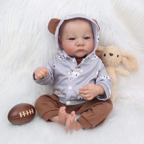 WOOROY Reborn Baby Dolls Boy - 17 Zoll Anatomisch Korrekt Realistische Neugeborene Puppe Augen Offen Baby Real Life Full Vinyl Body mit Geschenkbox für 3+ Kinder von WOOROY