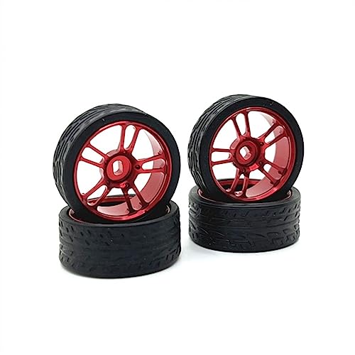 WORKSDUO 1/28 26 mm Rennreifen Reifen Metallfelge für Wltoys 284131 K969 K979 K989 P929 Kyosho Mini-Z 1:28 RC Car Upgrades Teile Ersatzzubehör (Farbe: Rosso) von WORKSDUO