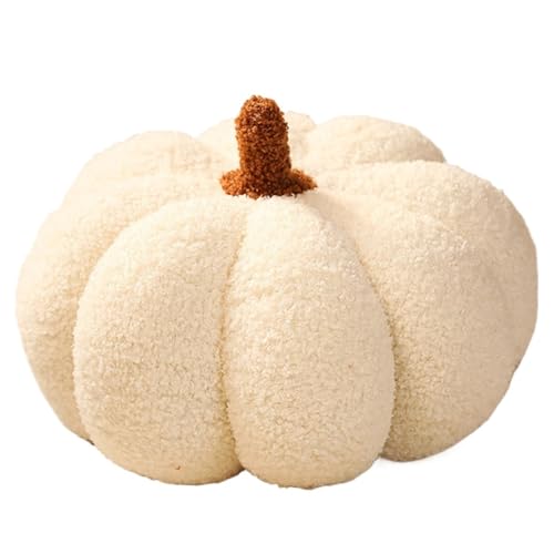 WORTA Kürbis Plüsch Kissen, Flauschiges Ausgestopftes Kürbis Plüsch Sofa Dekorationskissen for Halloween Weihnachten Schlafzimmer Dekoration Party(White,30CM/11.8IN) von WORTA