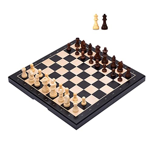 Schachspiel, Holzschachspiel für Erwachsene, magnetisches Schach mit Figurenaufbewahrung, Schachbrettset, tragbares Reise-Klappschachspiel, 33 cm/13 Zoll, Internationales Schach, Schach (schwarz) von WOTZOV