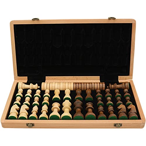 Schachspiel, großes Schachspiel aus Holz, für unterwegs, zusammenklappbar, 2-in-1-Schachspiel, inkl. zusätzlicher Damen, gefilzter Innenraum, Aufbewahrung, Schachbrettspielset, Internationales Schach von WOTZOV