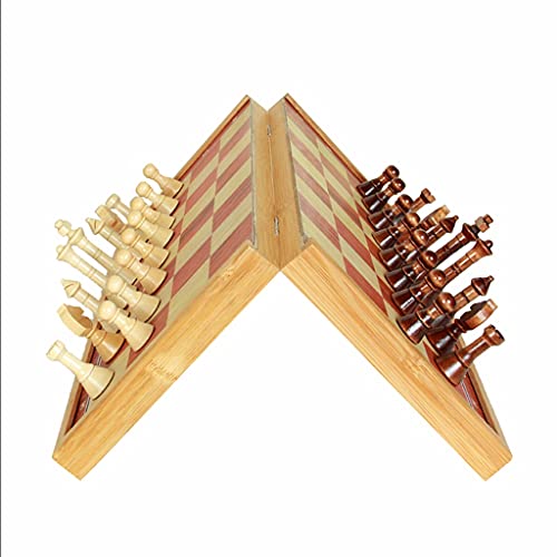 Schachspiel, magnetisches Schachspiel aus Holz, tragbares Reiseschachbrettset, zusammenklappbares Schachbrett aus Bambus mit Aufbewahrung für Figuren, 18,8 x 18,8 Zoll, Internationales Schach, Schach von WOTZOV