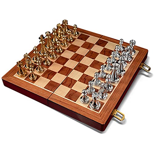 Schachspiel Schachset Faltbares Schachspiel aus Metall Schachspiel mit Aufbewahrung für Retro-Schachfiguren aus verkupfertem Metall Holzbrettspiel Internationales Schach Schach Schach (Farbe: Schachs von WOTZOV