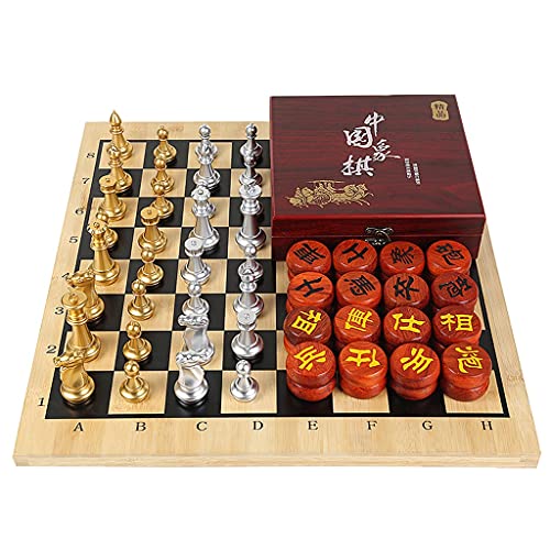 Schachspiel Schachset Holz Chinesisches Schachset mit doppelseitigem Schachbrett aus natürlichem Bambus Rotes Palisander Chinesische Schachfiguren Holzschachbox Internationales Schach Schach von WOTZOV