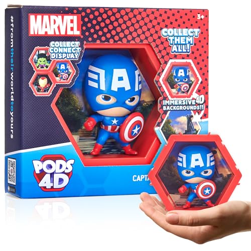 PODS 4D Marvel Captain America, Einzigartige, miteinander verbundene Sammelboble-Kopf-Figur, die aus ihrer Welt in Ihre, ausbricht, Wand oder Regalanzeige, Marvel Spielzeug & Geschenke, Serie 1 Nr. 4 von WOW! PODS