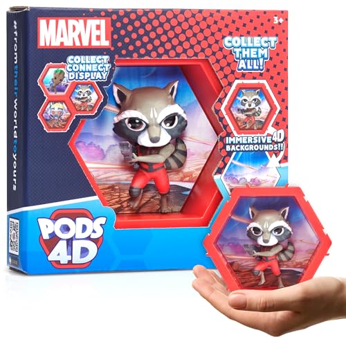 PODS 4D Marvel Rocket | Verbindbare sammelbare Bobble-Head-Figur, die aus ihrer Welt in Ihre Welt bricht | Wand- oder Regalanzeige | Marvel -Spielzeug und Geschenke | Serie 1 Nr. 459 von WOW! PODS