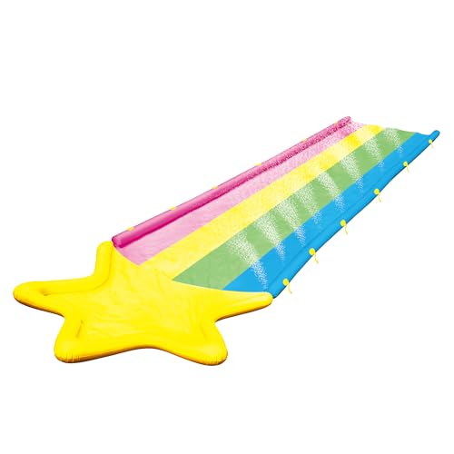 WOW Sports Rainbow Star Super Wasserrutsche mit 2 aufblasbaren Schlitten, aufblasbare Wasserrutsche mit eingebautem Star Splash Pool und Sprinklern von WOW Sports