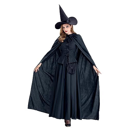 Damen Hexe Kostüm Sale Hexenkleid mit Poncho und Hexenhut 3-teilig Corset Kleider mit Kordelzug Mittelalter Kostüme mit Taschen Viktorianische Kleidung Frauen Gothic Rock Renaissance Halloween Party von WOXIHUAN