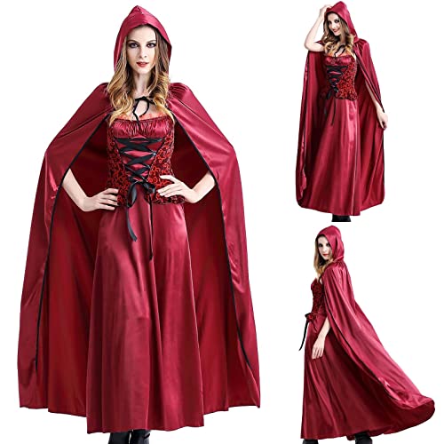 Mittelalter Kostüme Sale Damen Renaissance Stil Kleider Cape mit Kapuze und Handschuhe 3-teilig Gebundene Taille Kleidung Frauen Viktorianisches Kostüm Gotisch Kleidung Karneval Halloween Party von WOXIHUAN