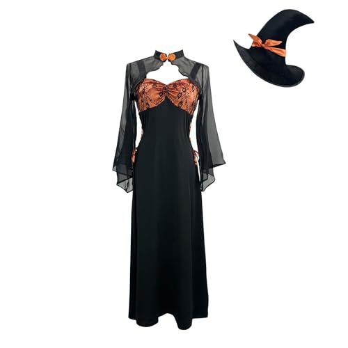 WOXIHUAN Damen Witcher Kostüm Sale Gothic Kleid und Hüte Schultertuch 3-teilig Renaissance Kostüme Frauen Mittelalterliches Kleider Gothic Kleides Cosplay Kleidung Damen für Halloween Karneval von WOXIHUAN