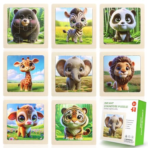 WPPQWP Kinderpuzzle, 8 Stück Holzpuzzle Kinder für Jungen und Mädchen Puzzle ab 2 3 4 5 Jahren(Wildtiere) von WPPQWP