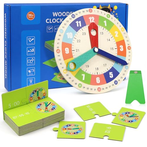 WPPQWP Lernuhr Kinder, Frühes Uhr Lernen, Lernspiel Uhr, Lernuhren für Kleinkinder, Pädagogisches Spielzeug, Montessori Uhr Lernen (15 Doppelseitige Stundenplankarten) von WPPQWP