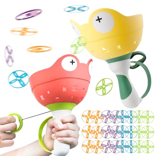 WPPQWP Flying Disc Launcher Spielzeug Kinder mit 2 Griffen und 24 Propeller, Gartenspielzeug für Draußen, Outdoor Spielzeug Kinder für Kinder ab 3 4 5 6 7 8 von WPPQWP