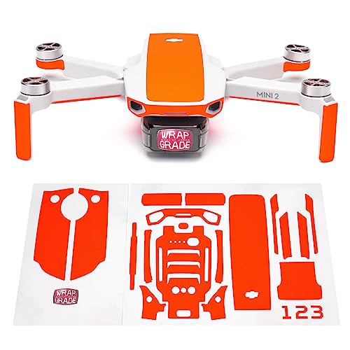 Wrapgrade Skin Sticker Set Kompatibel mit DJI Mini 2 | Akzentfarbe (NEON ORANGE) von WRAPGRADE