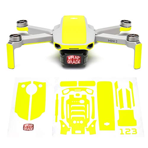 Wrapgrade Skin Sticker Set Kompatibel mit DJI Mini 2 | Akzentfarbe (NEON Yellow) von WRAPGRADE