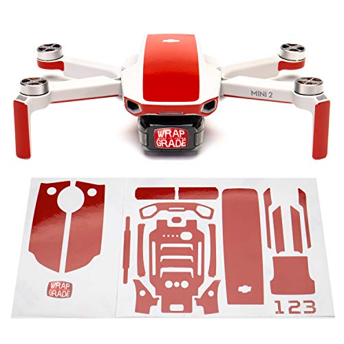 Wrapgrade Skin Sticker Set Kompatibel mit DJI Mini 2 | Akzentfarbe (SUPER RED) von WRAPGRADE