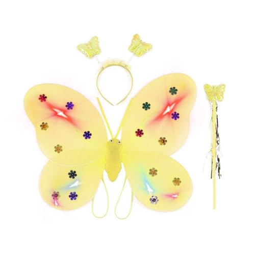 WRIBZD LED Schmetterling Feenflügel Prinzessin Kostüm Set, Feenkostüm für Mädchen, Glühender Schmetterling & Feenstab Stirnband Kostüm inkl von WRIBZD