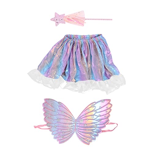 WRITWAA 1 Satz 3Er-Satz Engel Schmetterlingsflügel Ballettröckchen Tutus für Mädchen Kostüm feeflügeln verkleidung Kinderrock Versorgung Flügel mit Feenstab Tuch Rosa von WRITWAA