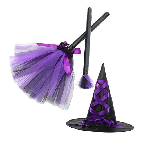 WRITWAA 1 Satz Besen Hexenhut Halloween Hängender Anhänger Halloween-hexenkostüm Maskerade Hexenhut Halloween- Hexen-cosplay-besen Fliegender Besen Der Hexenbesen Violett Stoff von WRITWAA