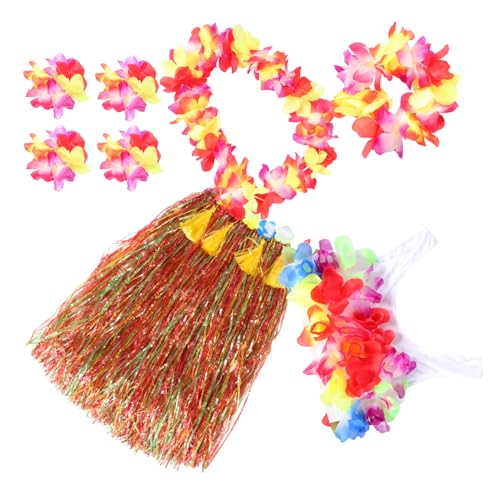 WRITWAA 1 Satz Bunter Grasrockanzug Hawaiisch Luau-partyzubehör Hawaiianische Halskette Hawaiianisches Hula-kostüm Hawaiianisches Partykleid Luau Partyrock Luau-rock Kunststofffaser Yellow von WRITWAA