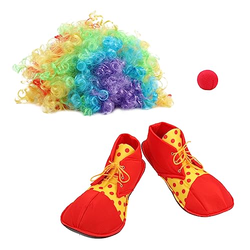 WRITWAA Clown-perücke Nase Und Schuhe Set Erwachsenengröße Einheitsgröße Ideal Für Partys Und Veranstaltungen Zufällige Farbauswahl von WRITWAA