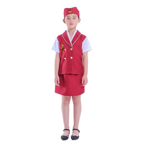 WRITWAA 1 Satz Cosplay-Kostüm für Kinder Flugbegleiter Kostüm für Kinder Kostüme für Mädchen Kostüm der Flugbesatzung Kinder Rolle Performance-Kleidung Kinder Cosplay Stewardess von WRITWAA