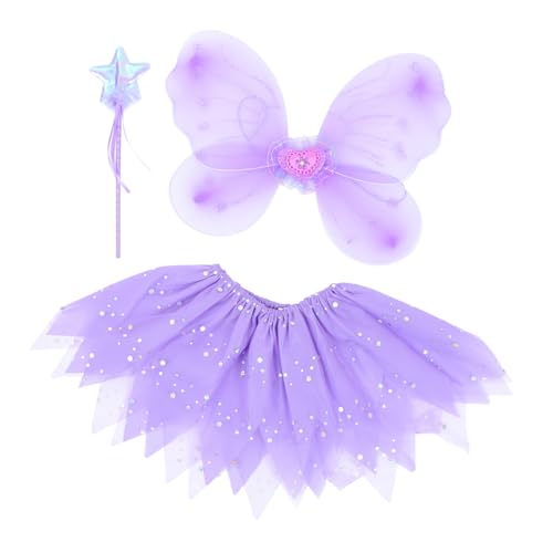 WRITWAA 1 Satz Feenkleid Für Kinder Zubehör Für Kinderkostüme Kostüme Für Mädchen Kinderanzug Feenhafter Zauberstab Tellerrock Aus Tüll Tüll-unterrock Kleiderflügel Requisiten Violett von WRITWAA