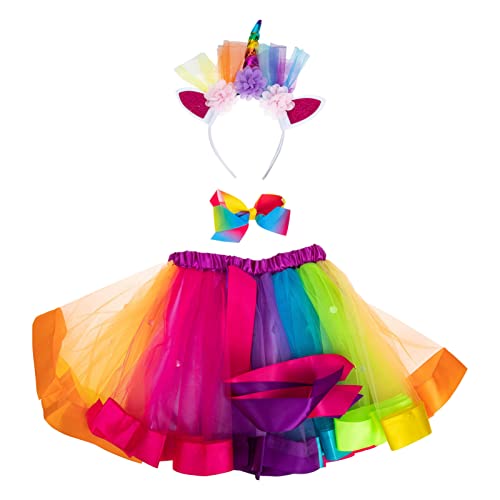 WRITWAA 1 Satz Gazeanzug für Mädchen-Outfit Tutu-Kleid verkleidung faschingskostüme Einhorn-Kopfschmuck mit Rock Mädchen Einhorn Kopfschmuck Polyester Colorful von WRITWAA