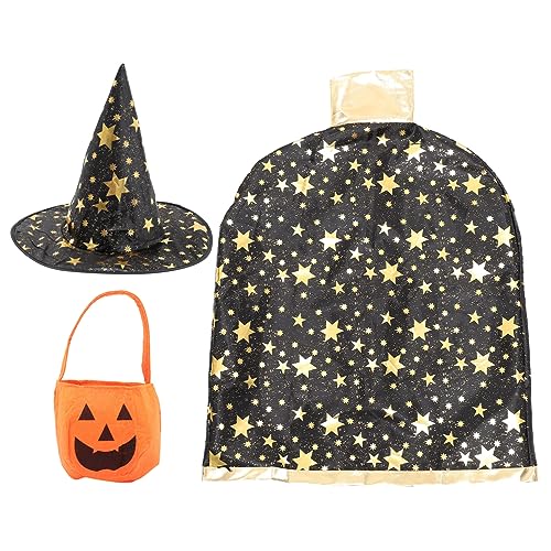 WRITWAA 1 Satz Halloween-Umhang Halloween-Kleid-Outfit Kinderumhang Kostüm halloween umhang halloween costume weihnachtsdeko Umhang mit Sternenmuster für Zaubererumhang Vlies Black von WRITWAA