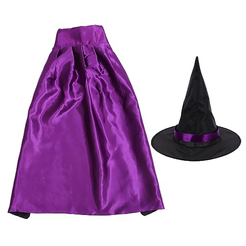 WRITWAA 1 Satz Halloweenkostüm Maske Roter Umhang Halloween-Kostüme für Neugeborene Mantel Halloween Party Halloween kinderparty Cosplay-Hexenhut Karnevalskostüm Schleife Violett von WRITWAA