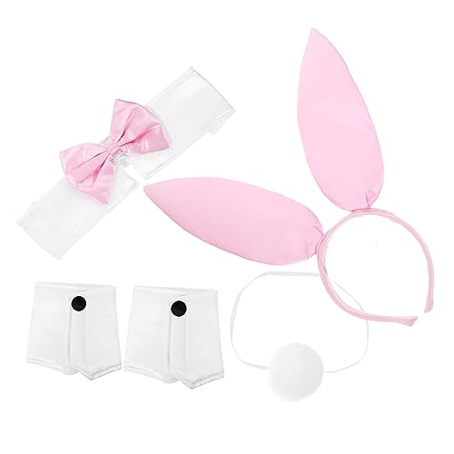 WRITWAA 1 Satz Hasenohr Stirnband Hut Mit Hasenohren Hasen-kostümzubehör Cosplay Kaninchen Plüsch Kopfschmuck Mit Hasenohren Pelzige Anzüge Hasenohrhaare Tragen Hasenschwanz Rosa Satin von WRITWAA