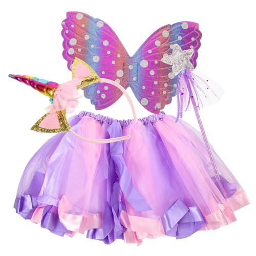 WRITWAA 1 Satz Kostüm Flügel Leistungsrock für Kinder Karneval verkleiden Halloween-Fee Tutu-Rock für Mädchen feeflügeln verkleidung kinder Schmetterlingsflügelstütze Feenkostüm-Set Tuch von WRITWAA