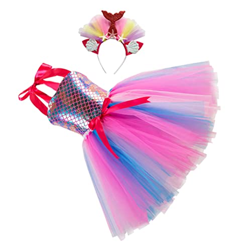 WRITWAA 1 Satz Mesh-Rock haarband hair-band partykleid kız çocuk elbisesi cosplays Mädchen Meerjungfrau Kostüm Kleid Kinderkostüm Mädchen kleiden sich Performance-Rock Gittergewebe Rosa von WRITWAA