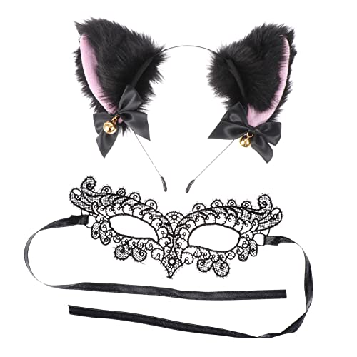 WRITWAA 1 Satz Stirnband-Augenmasken-Set halloween maske halloween-maske accessoires fasching faschingsaccessoires Fursuit halbe Katze Party-Kostümmaske frauen augenmaske Stoff Black von WRITWAA