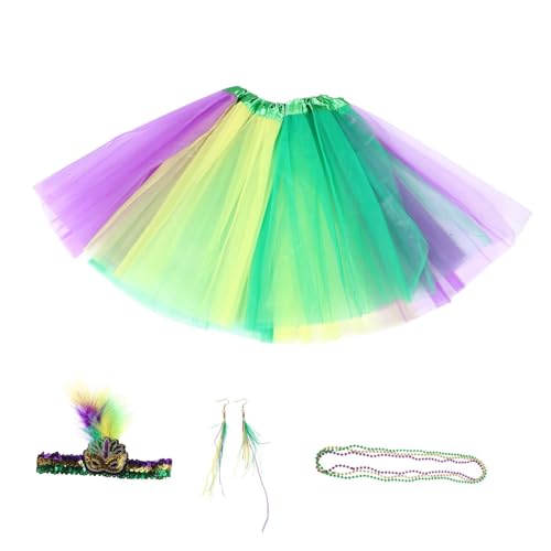 WRITWAA 1 Set Karnevals Outfit Zubehör Stirnband Mit Kunstfedern Pailletten Kopfbedeckung Karnevals Ohrringe Und Perlenkette Bunter Tutu Rock von WRITWAA