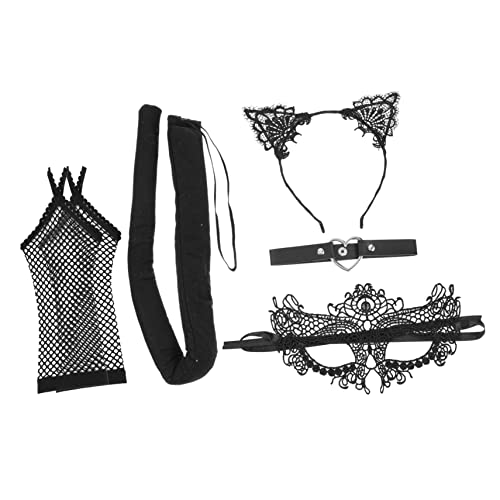 WRITWAA 1 Set Katzenohr Stirnband Augenmaske Weibliche Augenmaske Kostüm Stirnband Halloween Katzenkostüm Festival Maske Katzenohr Tiara Party Halsband Spitzen Halloween Masken von WRITWAA