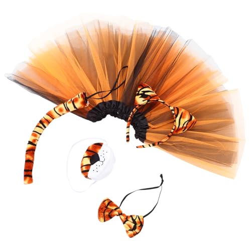 WRITWAA Tiger Ohr Stirnband Fliege Tutu Rock Nase Set Halloween Erwachsene Phantasie Kleid von WRITWAA