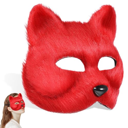 WRITWAA 1 Stück Künstliche Fuchs-Gesichtsbedeckung Halbgesichts-Tierpelzmasken Kunststoff-Kostümmaske Halbgesichts-Cosplay-Kostümzubehör Für Halloween-Karneval-Maskerade Rot von WRITWAA
