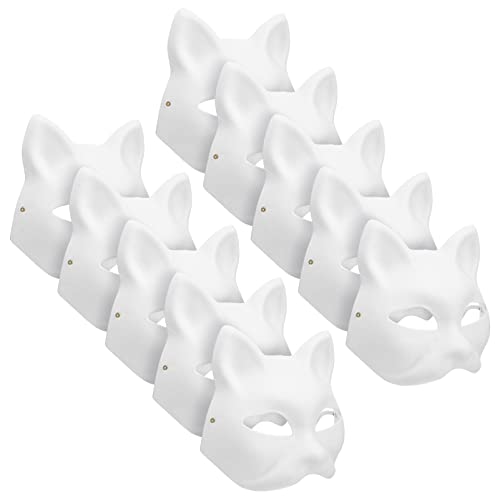 WRITWAA 10 Stück Katzenmasken Weißes Papier Blanko Halbes Gesicht Handbemalte Masken Halloween-Maskerade-Kostüm Cosplay-Zubehör Weiß von WRITWAA