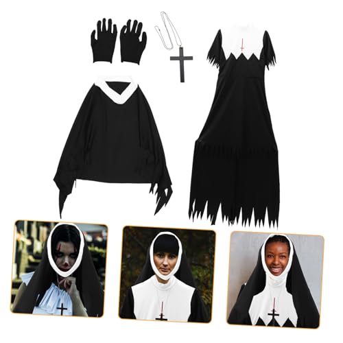 WRITWAA 1Stk Halloween-Zombie-Uniform Nonne Kostümzubehör Nonnenkostüm Damen Mumienkostüm Engel halloween schminke halloween make up Kostüm-Party-Dekor Parteiuniform Baumwollmischung Black von WRITWAA