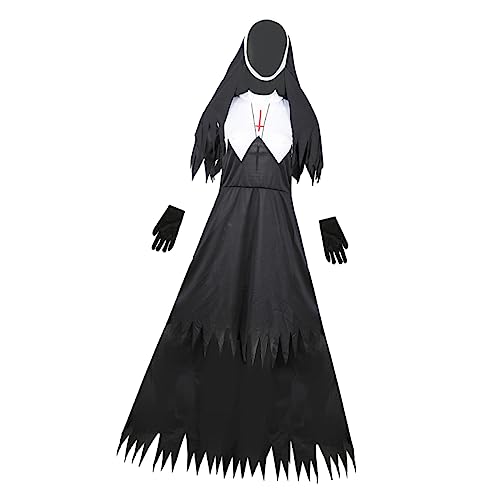 WRITWAA 1stk Halloween-zombie-uniform Kein Kostüm Kostümparty Für Erwachsene Geisterkostüm Mörder Schwester Nonne Kostüm Für Erwachsene Vampir Lustig Mit Kapuze Black Baumwollmischung von WRITWAA