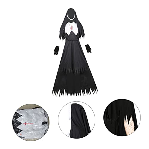 WRITWAA 1stk Halloween-zombie-uniform Ritter Sprengen Kleid Nonne Hexenkostüm Für Damen Gruseliges Hexenkostüm Engel Unheimlich Mit Kapuze Leichnam Gespenstisch Mann Baumwollmischung Black von WRITWAA