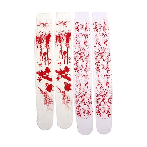 WRITWAA 2 Paar Halloween Bluts ocken Cosplay-Outfits Gefälligkeiten für Maskerade-Partys trachtenstrümpfe Halloween Kostümsocken Party-Maskerade Halloween Lange Socken Polyester Weiß von WRITWAA