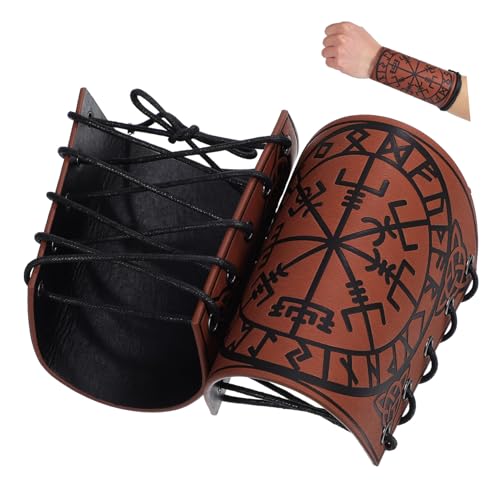 WRITWAA 2 STK Geprägtes Armband Wikinger-armbänder Mittelalterliche Armbinden Mittelalterliches Cosplay-zubehör Mittelalterliches Zubehör Wikinger-handgelenkmanschette Pu-Leder Light Brown von WRITWAA