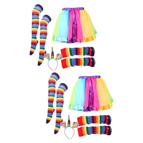 WRITWAA 2 Sätze Regenbogen-Anzug Cosplay-Party-Kostüm Kostüme für Mädchen Osterkleid costume de halloween halloweenkostüme Bühnentanz-Requisite dekorativer Strumpf Polyester (Polyester) von WRITWAA