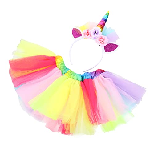 WRITWAA 2 Stück 1 Set Einhorn Tutu Rock Bauschige Kleider Outfits Set Hautfreundliches Outfit Modische Stirnbänder Anzieh Requisiten Trendiger Rock Flauschiger Rock Party von WRITWAA