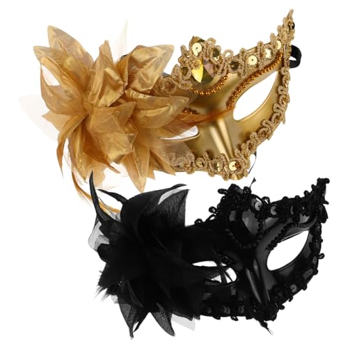 WRITWAA 2 Stück Blumen-Maskerade-Masken Vintage-Masken Aus Venezianischer Spitze Glitzernde Pailletten Halbe Karnevalsmaske Für Halloween Cosplay Performance-Requisite Kostümparty-Zubehör von WRITWAA